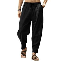 Cooleep Leinenhose Herren Sommerhose Herren Leicht Yogahose Freizeithose mit Elastische Gürtel Schwarz 4XL von Cooleep