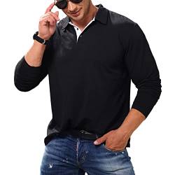 Cooleep Poloshirt Herren Langarm Baumwoll Polo Shirts Männer Long Sleeve Golf Polohemd Langarmshirt Herren Schwarz M von Cooleep