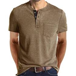 Cooleep T-Shirt Herren Basic T Shirts für Männer Baumwoll Solid Henley Tshirt Herren Kurzarm Beige L von Cooleep