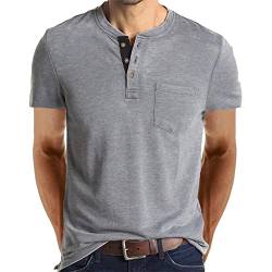 Cooleep T-Shirt Herren Basic T Shirts für Männer Baumwoll Solid Henley Tshirt Herren Kurzarm Hellgrau M von Cooleep