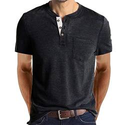 Cooleep T-Shirt Herren Basic T Shirts für Männer Baumwoll Solid Henley Tshirt Herren Kurzarm Tiefgrau XL von Cooleep