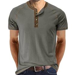 Cooleep T-Shirt Herren Basic Tshirts für Männer Baumwoll Henley Shirt Herren Kurzarm Grau L von Cooleep