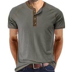 Cooleep T-Shirt Herren Basic Tshirts für Männer Baumwoll Henley Shirt Herren Kurzarm Grau XL von Cooleep
