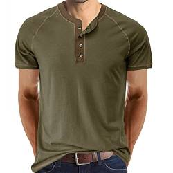 Cooleep T-Shirt Herren Basic Tshirts für Männer Baumwoll Henley Shirt Herren Kurzarm Grün L von Cooleep