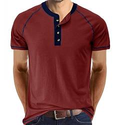 Cooleep T-Shirt Herren Basic Tshirts für Männer Baumwoll Henley Shirt Herren Kurzarm Rot M von Cooleep