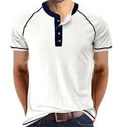 Cooleep T-Shirt Herren Basic Tshirts für Männer Baumwoll Henley Shirt Herren Kurzarm Weiß L von Cooleep