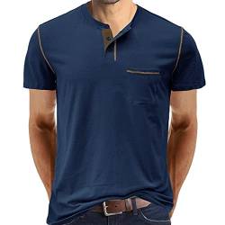 Cooleep T-Shirt Herren Baumwoll T Shirts für Männer Henley Tshirt Herren Kurzarm Blau L von Cooleep