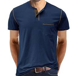 Cooleep T-Shirt Herren Baumwoll T Shirts für Männer Henley Tshirt Herren Kurzarm Blau S von Cooleep