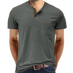 Cooleep T-Shirt Herren Baumwoll T Shirts für Männer Henley Tshirt Herren Kurzarm Grau XXL von Cooleep
