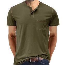 Cooleep T-Shirt Herren Baumwoll T Shirts für Männer Henley Tshirt Herren Kurzarm Grün M von Cooleep