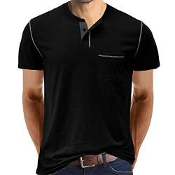 Cooleep T-Shirt Herren Baumwoll T Shirts für Männer Henley Tshirt Herren Kurzarm Schwarz L von Cooleep