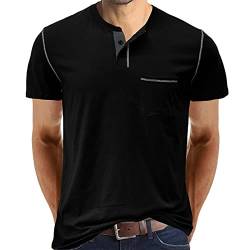 Cooleep T-Shirt Herren Baumwoll T Shirts für Männer Henley Tshirt Herren Kurzarm Schwarz XXL von Cooleep