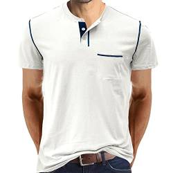 Cooleep T-Shirt Herren Baumwoll T Shirts für Männer Henley Tshirt Herren Kurzarm Weiß M von Cooleep