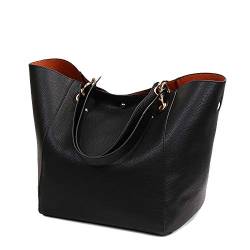 Coolives Damen 2 in 1 Shopper Schultertasche aus PU-Leder Vintage Taschen Hobo Handtasche Elegant Henkeltasche Eimer Tasche für Dame Schwarz EINWEG von Coolives