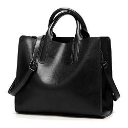 Coolives Damen Shopper Tasche aus PU-Leder mit Schulterriemen Schultertasche Umhängetasche Quadrat Handtasche für Frauen Schwarz EINWEG von Coolives