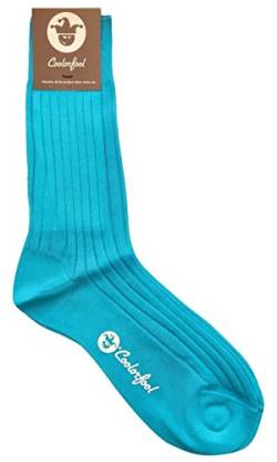 COOLORFOOL Socken mit Schottgarn, 100 % Baumwolle, extra lange Fasern, hochwertig, 25 kräftige Farben, fein und weich, für Herren und Damen, Jugendliche, hergestellt in Italien, Azurblau, 43-45 von Coolorfool