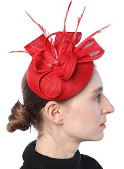 Coolwife Fascinators Sinamay Hut Damen Feder Pillbox Derby Tea Party Hut (Rot) von Coolwife