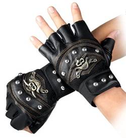 Coolwife Steampunk Gothic Handschuhe Herren Geuuine Leder Captain Fingerless Fäustlinge (B Schwarz) von Coolwife