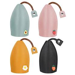 Coomir 4pcs Unisex Schlüsseltasche mit niedlichem Früchten, Schlüssel Tasche, PU-Leder, Schlüsselgeldbörsen, Autoschlüsselhalter, Autoschlüsselhülle für Männer und Frauen von Coomir