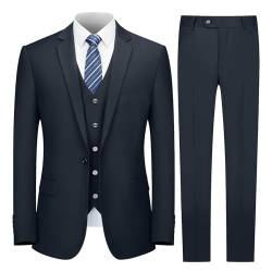 Cooper & Nelson Herrenanzug Slim Fit, 3-teilige Anzüge für Männer, Ein-Knopf-Jacke, Weste, Hose mit Krawatte, Smoking-Set, Dunkles Marineblau , 4XL von Cooper & Nelson