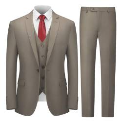 Cooper & Nelson Herrenanzug Slim Fit, 3-teilige Anzüge für Männer, Ein-Knopf-Jacke, Weste, Hose mit Krawatte, Smoking-Set, Khaki, L von Cooper & Nelson