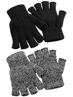 Cooraby 2 Paar Unisex Warme Halbfingerhandschuhe Winter fingerlose Handschuhe (L für Erwachsene, M für Jugendliche, S für Kinder) (Schwarz, Schwarz und Weiß, Mittel) von Cooraby