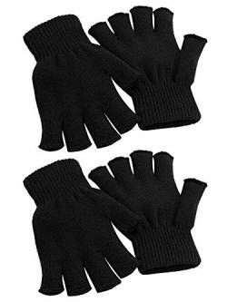 Cooraby warme Halbfingerhandschuhe für Winter, fingerlose Handschuhe, 2 Paar, Größe L für Erwachsene, Größe M für Jugendliche, Größe S für Kinder, Schwarz, Medium von Cooraby