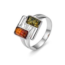 Damen Bernstein Ring Sterling-Silber 925 Zweifarbig Schmucketui Schöne Geschenke für Frauen von Copal