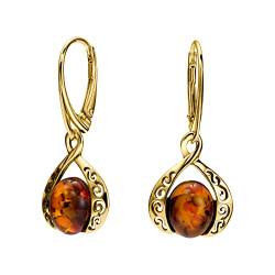 Damen Ohrringe aus echtem Bernstein Silber Vergoldet Rund Schmucketui Geschenke für Mama von Copal
