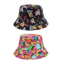 2 Stück 80er Jahre Eimer Hut für Männer Frauen, Lustiger Disco-Eimerhut UV-Schutz Hut Faltbarer Sonnenhut Bedruckte Eimer Hüte Beidseitig tragbarer Hut für Hip Hop Party Camping Reisen von Copbopwn