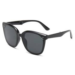 Copbopwn Faltbare Sonnenbrille für Frauen Männer, UV-Schutz-Sonnenbrille Polarisierende Sonnenbrille Runde und quadratische Sonnenbrillen PC-Sonnenbrille für Autofahren Angeln Wandern Sport (Schwarz) von Copbopwn