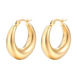 Gold Hoops Ohrringe für Frauen Chunky Gold Silber Hoop Ohrringe 18k Gold plattiert Ohrringe Hypoallergen Lightweight Gold Silber Huggies Hoops Ohrringe für Frauen Mädchen,25MM (Gold) von Copbopwn