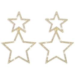 Stern-Ohrringe Gold Silber funkelnde Strass-Ohrringe für Frauen Star Dangle Ohrringe Star Hoop-Ohrringe Silber Stern-Ohrringe Party-Schmuck Geschenke für Frauen Mädchen (Gold) von Copbopwn