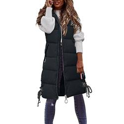 Copelsie Ärmellose Weste Damen Lang Winterweste Mit Kapuze 2 Übergröße Taschen Fahrradweste Elegant Reißverschluss Übergangsweste Oversized Outfit Winddicht Winter Steppweste Langweste Softshelljacke von Copelsie