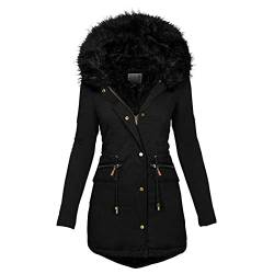 Copelsie Damen Wintermantal Lang mit Fell Wasserdicht Schwarz Sale Warm Winterparka Damenmantel Parka Mantel Damenjacke Fleecejacke Steppjacke Steppmantel Übergangsmantel Übergangsjacke Winterjacke von Copelsie