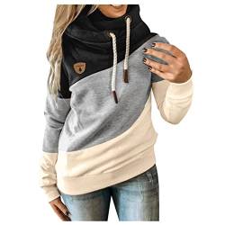 Copelsie Pullover Damen Herbst, Hoodie Damen reißverschluss, Strickjacke Damen lang, Damen Kapuzenpullover Kontrastfarbe Sweatjacke Langarm Freizeit Hoodie Oberteile mit Reißverschluss aus Baumwolle von Copelsie