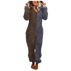 Copelsie Pyjama Damen Kariert, Damen Jumpsuits Sexy Schlafanzug Erwachsene Onesie Overall für Damen Kuschelig Jumpsuit Pyjama Butt Button Back Flap Overall Hausanzug Schlafanzug Mit Po Klappe von Copelsie