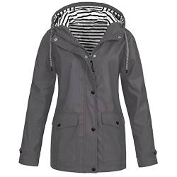 Copelsie Regenmantel Damen schwarz, Windbreaker Leicht Regenjacke Sport Windjacke Kapuze Teenager Mädchen Frühling Herbst Hoodie Übergangsjacke Dünne Revers Jacke Mantel, 3XL, Grau von Copelsie