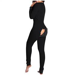 Copelsie Schlafanzug Damen Baumwolle, Jumpsuits Mode Kurz Sexy Overall Einfarbig Schlafanzug mit Po Klappe Einteiler Schlafanzug Onesie Erwachsene Bodysuit Pyjama Kuschelig Ganzkörperanzug von Copelsie