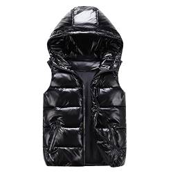 Copelsie Steppweste Damen schwarz, Damen Kapuzen Daunenweste Mantel Winter Leichte Lange Schlanke Weste Jacke, Übergroße Ärmellose Tragbare Steppweste Für Damen Winddichte Packbare 4XL von Copelsie