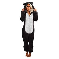 Overall Damen Winter Damen Teddy Fleece Einteiler Pyjama Winter Warm Onesie Overall Jumpsuits Hausanzug Strampelanzug Schlafanzug Schlafoverall Strampler Nachtwäsche mit Kapuze & Reißverschluss von Copelsie