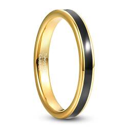 Corato 3mm Wolfram Ring Gold Eheringe mit Schwarz Emaille für Damen Dünn Partnerringe Flache Kanten Größe 49 von Corato
