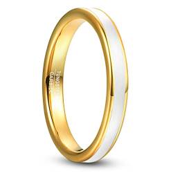 Corato 3mm Wolfram Ring Gold Eheringe mit Weißer Emaille für Damen Dünn Partnerringe Flache Kanten Größe 49 von Corato