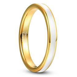 Corato 3mm Wolfram Ring Gold Eheringe mit Weißer Emaille für Damen Dünn Partnerringe Flache Kanten Größe 60 von Corato