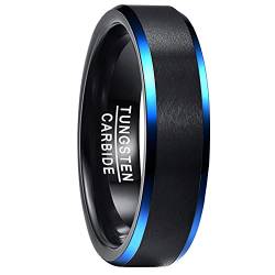 Corato 6mm Herren Ringe Schwarz Wolfram Ring für Damen Eheringe Verlobungring Matte Fertig und Blaue Abgeschrägte Kante Größe 57(18.1) von Corato