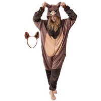 Corimori Partyanzug Flauschiges Wildschwein-Kostüm für Erwachsene, mit Haarreif, Onesie für Damen, Herren,Fasching, Karneval, Waldtiere von Corimori