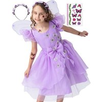 Corimori Prinzessin-Kostüm Prinzessin Kleid Kostüm-Set für Kinder Schmetterling, mit Tattoos & Haarband, Feen-Kleid, Fasching, lila, Fee, Mädchen von Corimori
