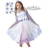 Corimori Prinzessin-Kostüm Prinzessinnen-Kostüm Set für Elsa Fans, Kinder, Mit Eiskönigin Diadem, Tattoo-Bogen für Mädchen, Karneval, Fasching von Corimori