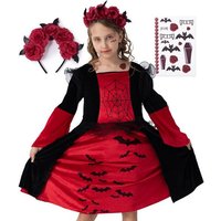 Corimori Vampir-Kostüm Vampir Halloween-Kostüm Set Kinder-Kleid, Karneval, Mit Haarreif, Klebe-Tattoos für Mädchen, Fasching, Geschenkidee von Corimori