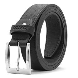 Corkor Vegan Gürtel Herren Veganes Kork Leder Schwarz Braun für Vegetarier 30mm L von Corkor